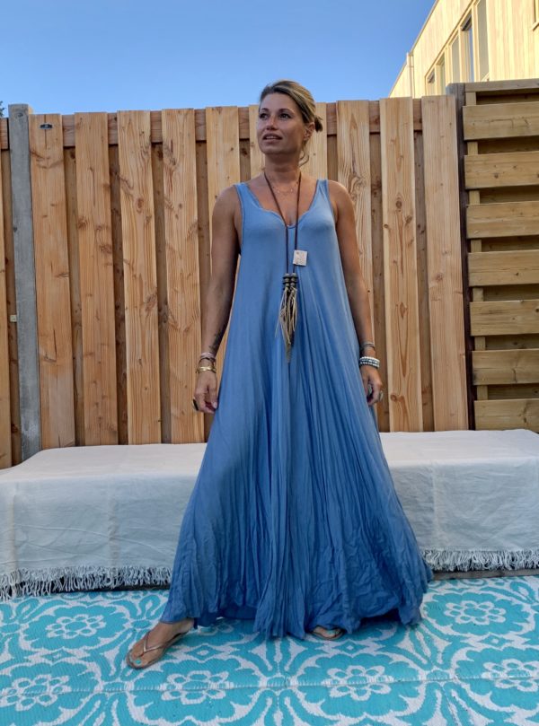 Maxi lange jurk – blauw kleur - one size.