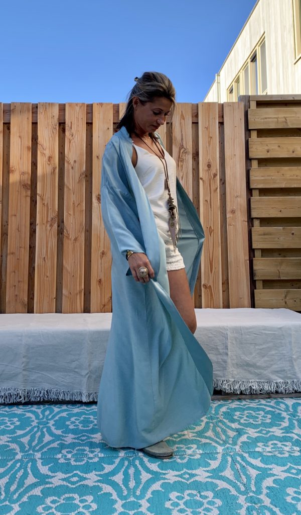 Lange Kimono petrol kleur - one size.