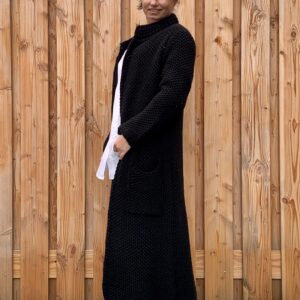Martina Maxi grof gebreid vest Zwart kleur– one size.