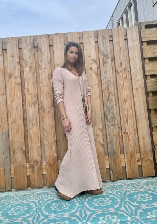 Alexandra Maxi gebreid jurk- poeder roze - one size.