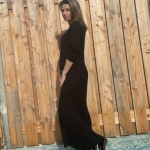 Alexandra Maxi gebreid jurk- Zwarte kleur - one size.