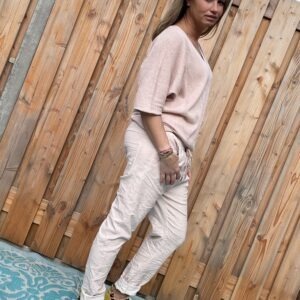 Adriana elastische baggy broek- Zacht rosé kleur - ONE SIZE.