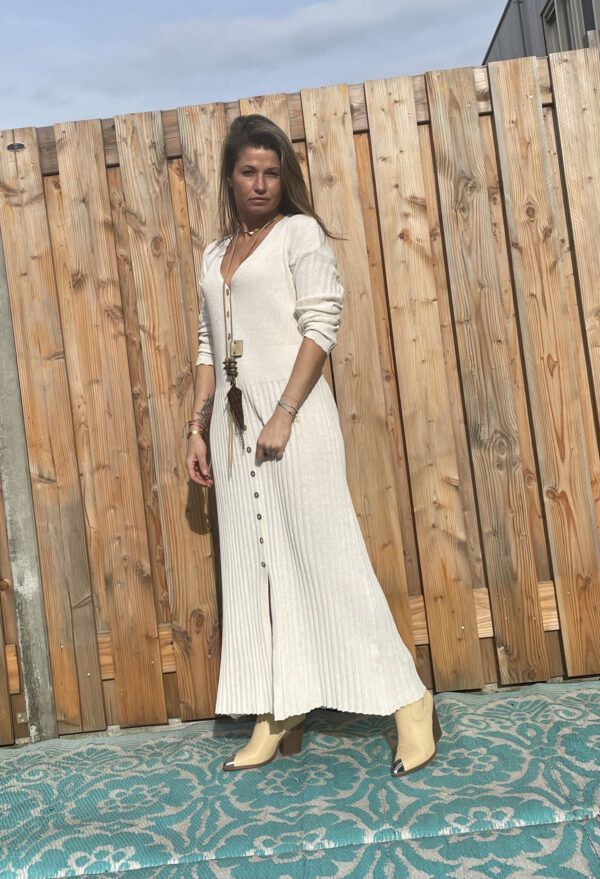 Alexandra Maxi gebreid jurk- Off White kleur - one size.