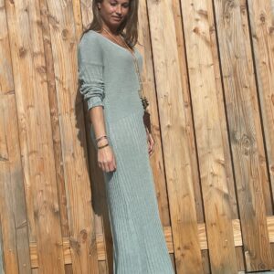 Alexandra Maxi gebreid jurk- Petrol kleur - one size.