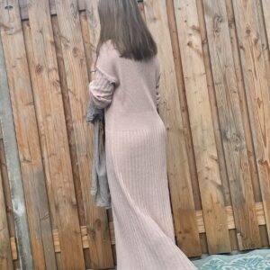 Alexandra Maxi gebreid jurk- poeder roze - one size.