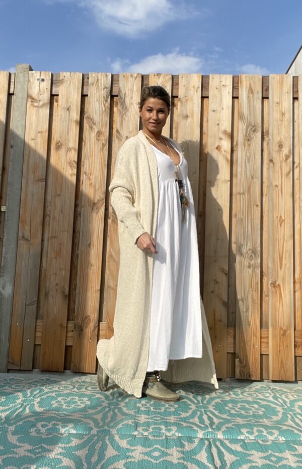 Gebreide Maxi vest met lange mouwen -Off White – one size