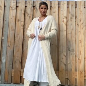 Gebreide Maxi vest met lange mouwen -Off White – one size