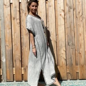 Daniela katoenen jurk-one size - licht grijs kleur.