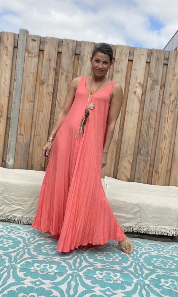 Maxi lange jurk – Coral kleur- one size .