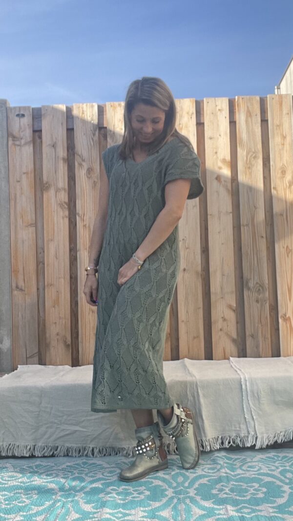 Soria katoen gebreid jurk – een maat-Army groen kleur.