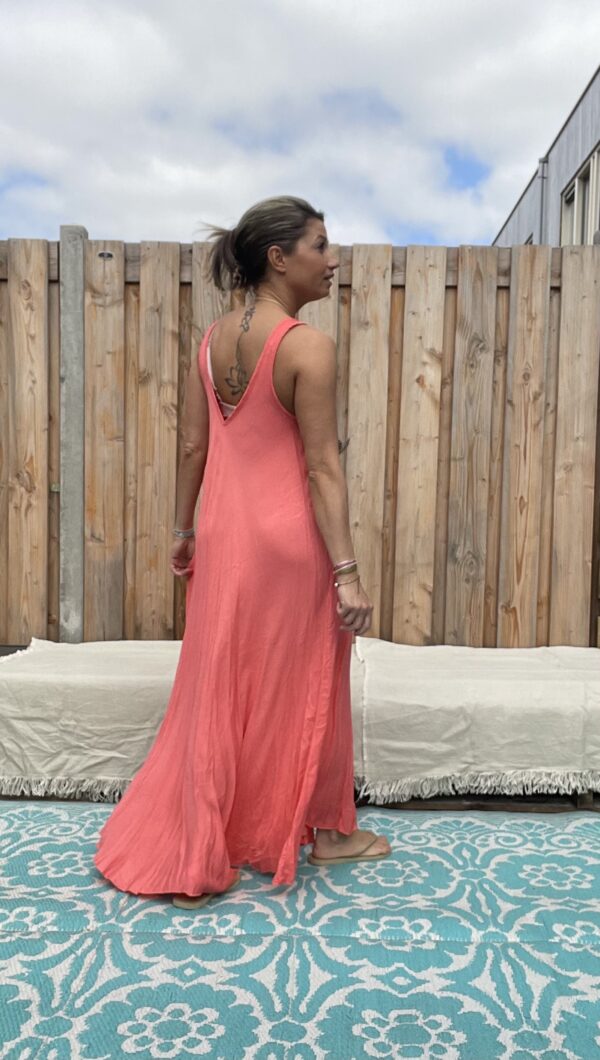 Maxi lange jurk – Coral kleur- one size .