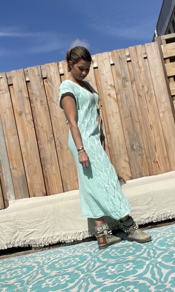 Soria katoen gebreid jurk - een maat- Mint blauw kleur.