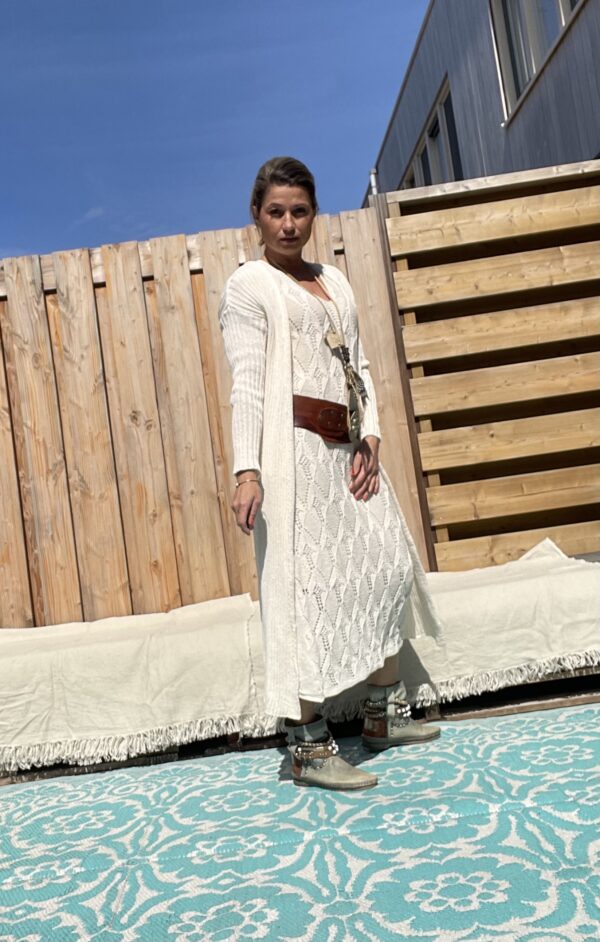 Estela katoen Gebreid vest- een maat - Off white kleur.