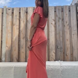 Lange omslag jurk -Coral kleur.