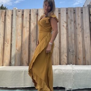 Lange omslag jurk - okra kleur.