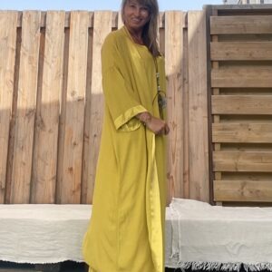 Jot Kimono en Jurk- one size - mosterd geel kleur.