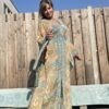 Boho Maxi Sari jurk met wijde mouwen- Bruine kleur.