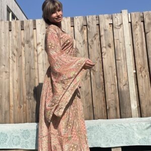 Boho Maxi Sari jurk met wijde mouwen- Rose kleur