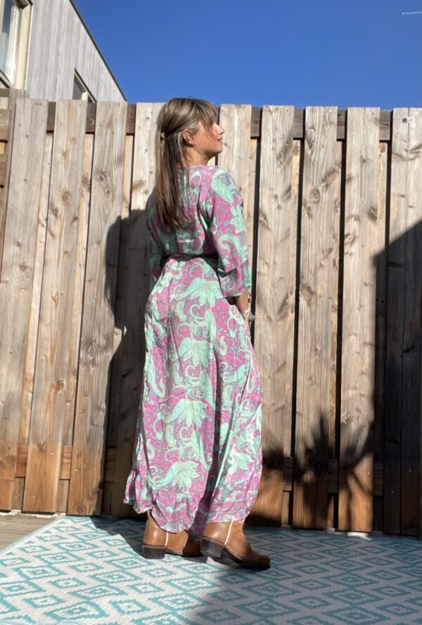 Boho Maxi Wikkel Dress – one size – fuchsia roze en Blauw kleur.