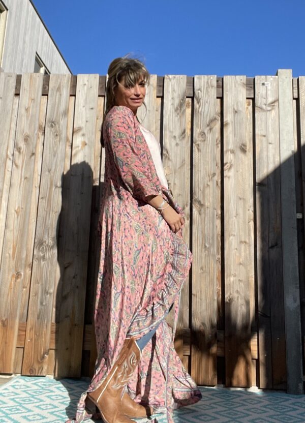 Boho Maxi Wikkel Dress – one size – Roze en blauw kleur.