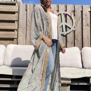 Bohemian kimono van sari zijde- one size.-model 1