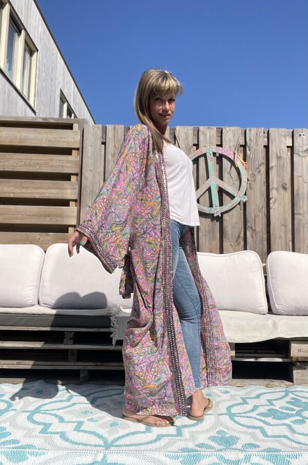 Bohemian kimono van sari zijde- one size.-model 2
