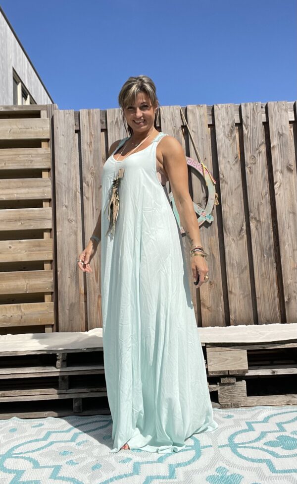 Maxi zomer jurk[- one size- Aqua blauw kleur.