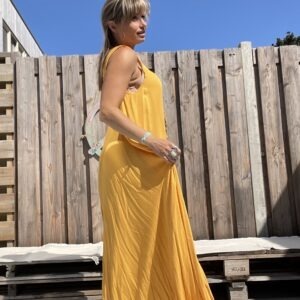 Maxi lange jurk – Geel kleur.- one size.