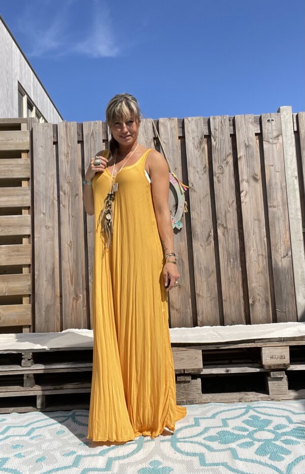 Maxi lange jurk – Geel kleur.- one size.