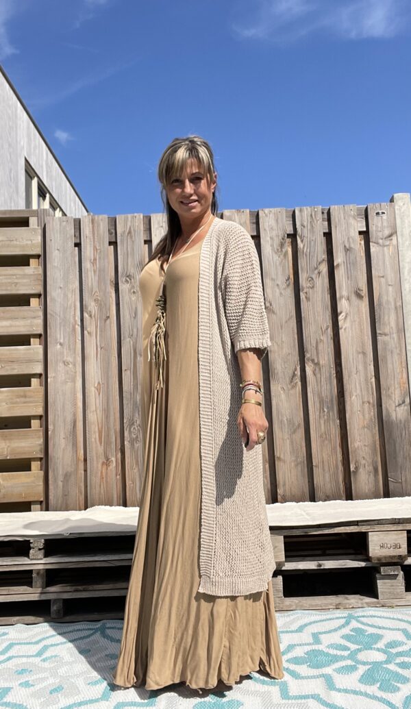Maxi lange jurk – Bruin kleur.- one size.