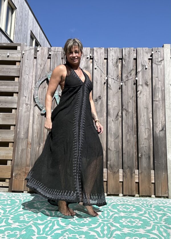 Ziba maxi boho jurk- one size- Zwart kleur.