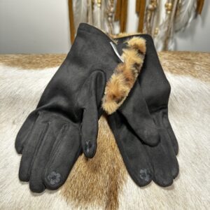 Dames Handschoenen met faux FUR dierenprint - bruin zwart.