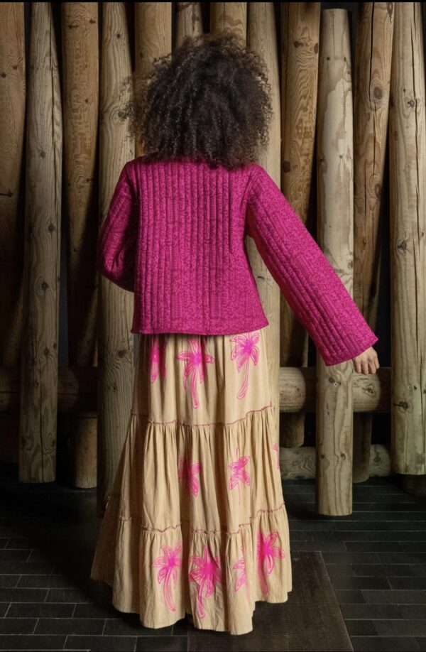 Maxi rok met palm bommen- one size - Camel kleur.