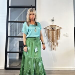 Maxi rok met palm bommen- one size - Groen kleur. 