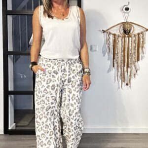 Linnen pante print broek - one size.